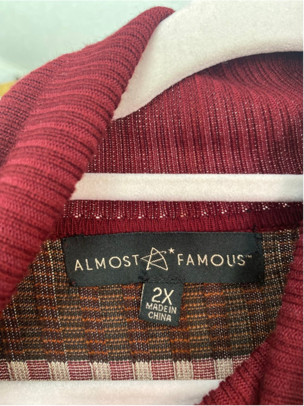 Almost Famous Knit Midi Dress Burgundy Colorblock Ribbed Turtleneck 2X Parisian - Picture 4 of 6